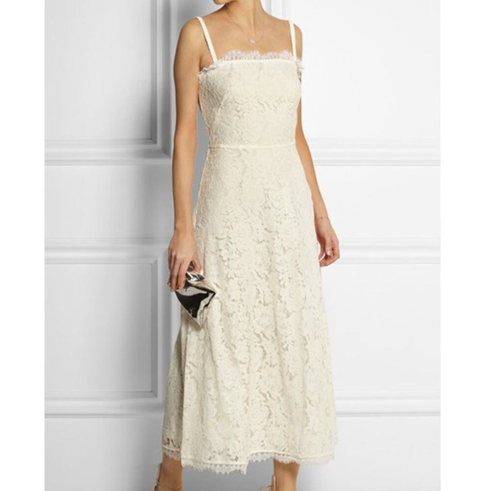 Temperley London Coco Lace Midi Dress Ivory Square Neck Womens US 8 - Picture 11 of 12
